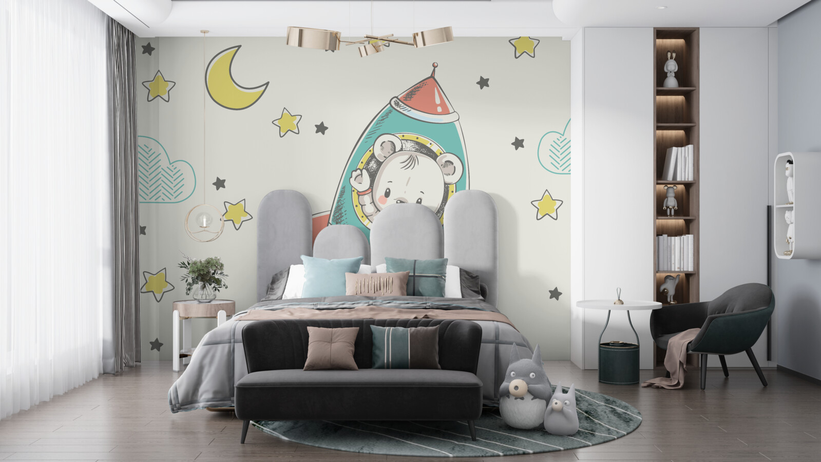 Papier peint jeune astronaute dans un vaisseau spatial