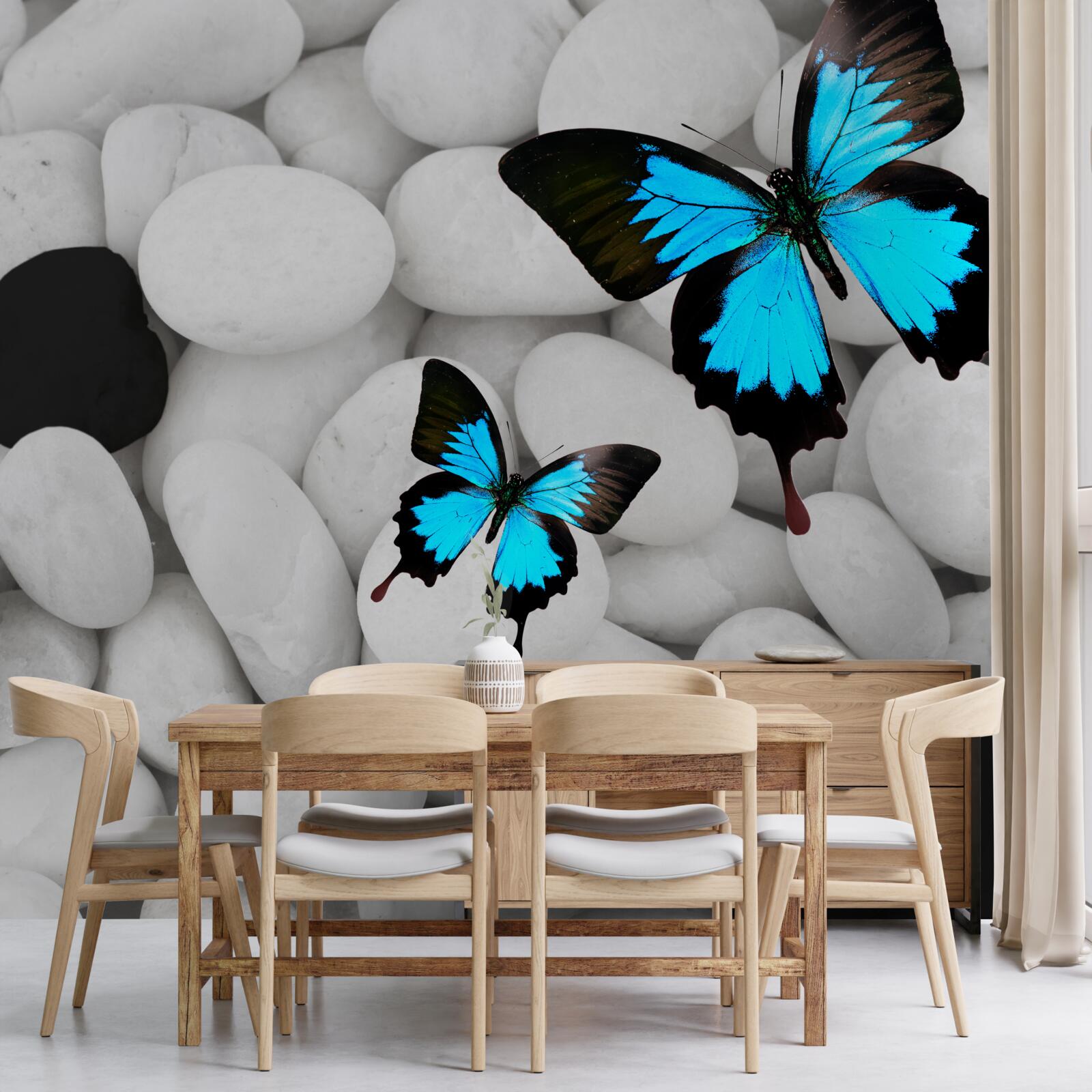 Papier peint papillons colorés sur des pierres brillantes