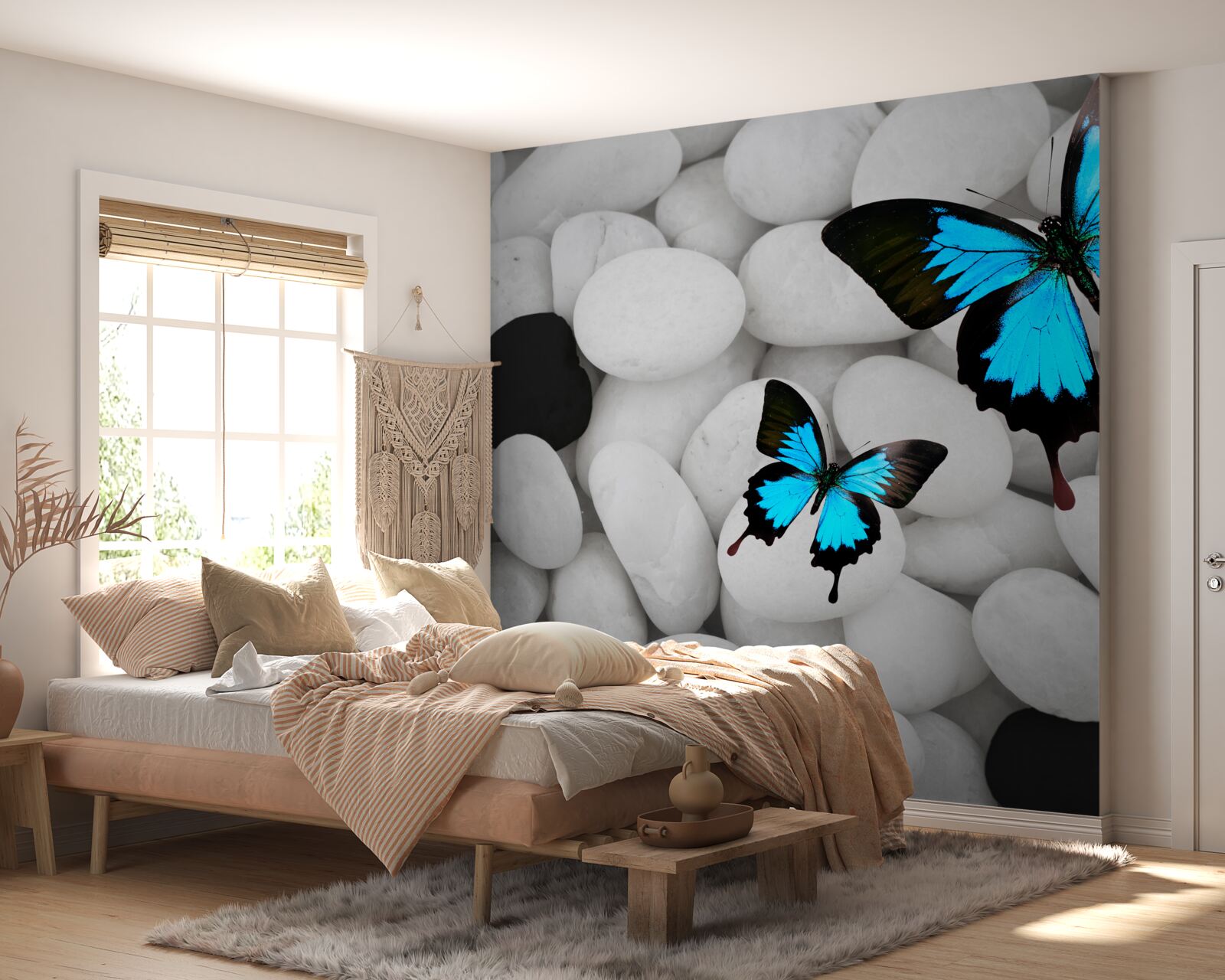 Papier peint papillons colorés sur des pierres brillantes