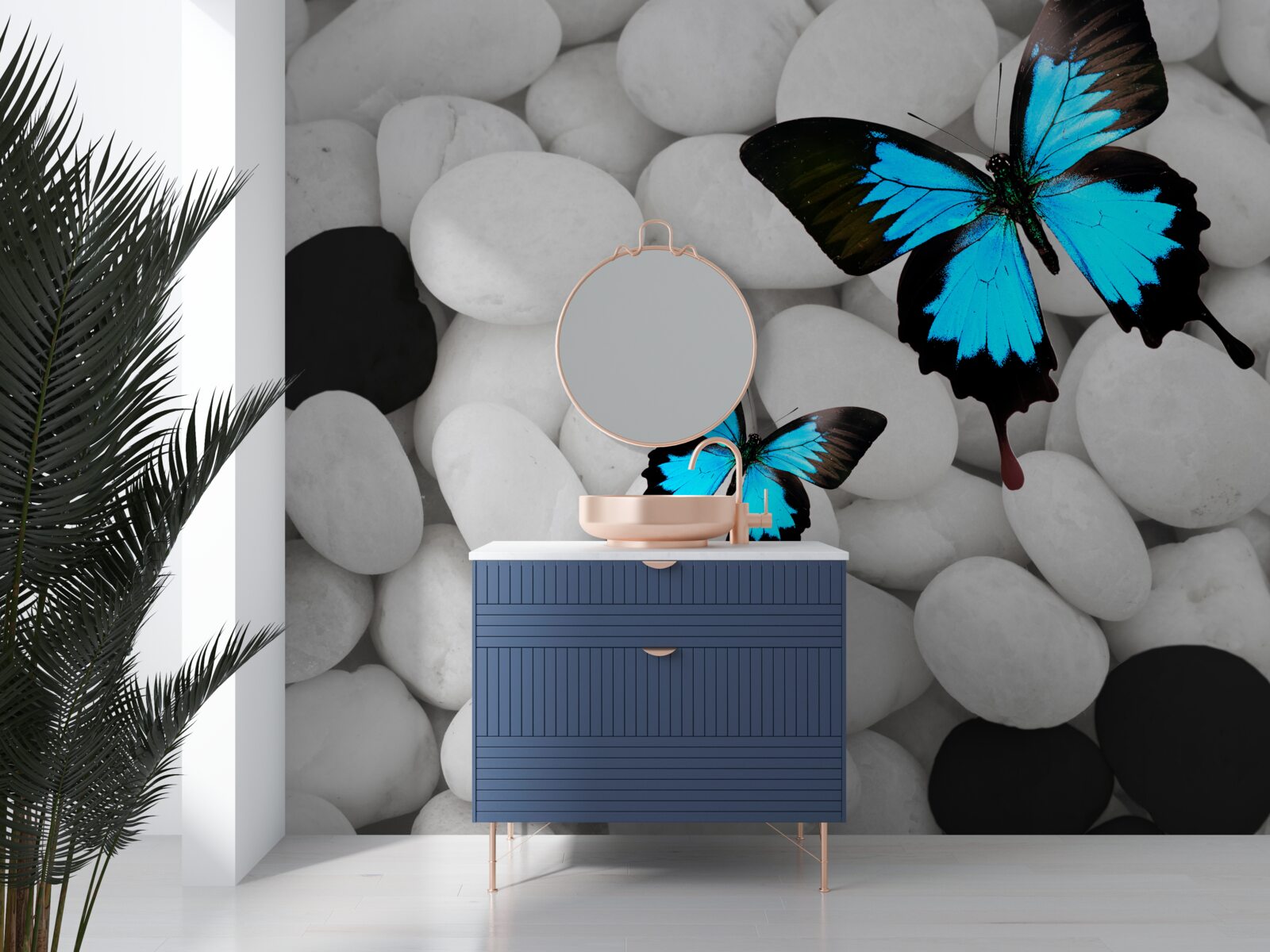 Papier peint papillons colorés sur des pierres brillantes