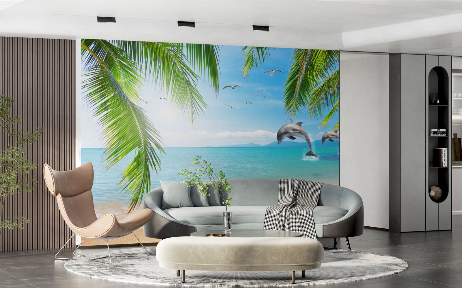 Papier peint deux dauphins au large de la côte avec une eau azur