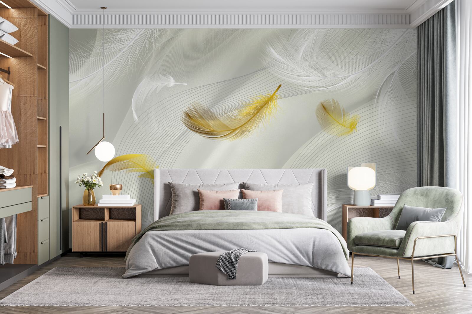 Papier peint ailes d'or en vol