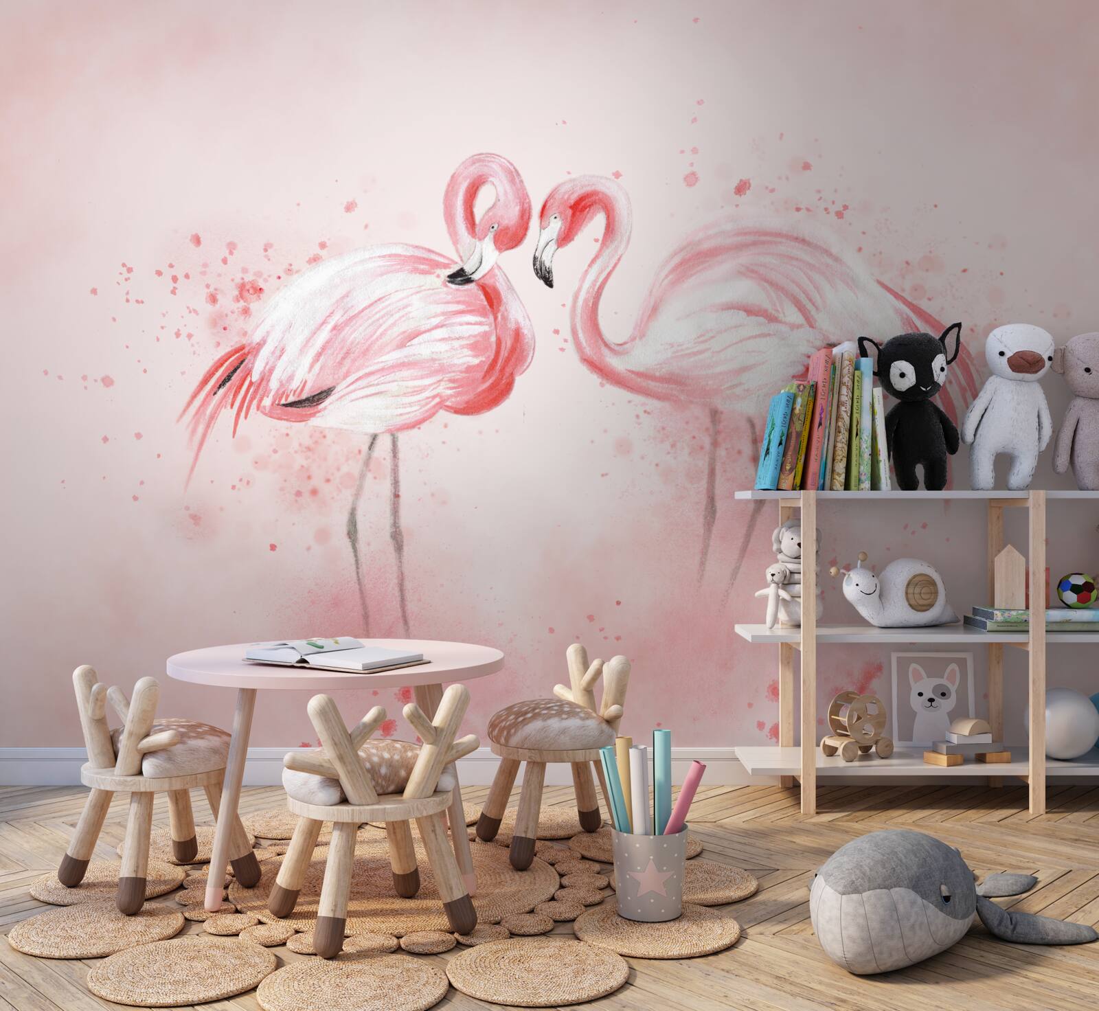 Papier peint deux flamants roses