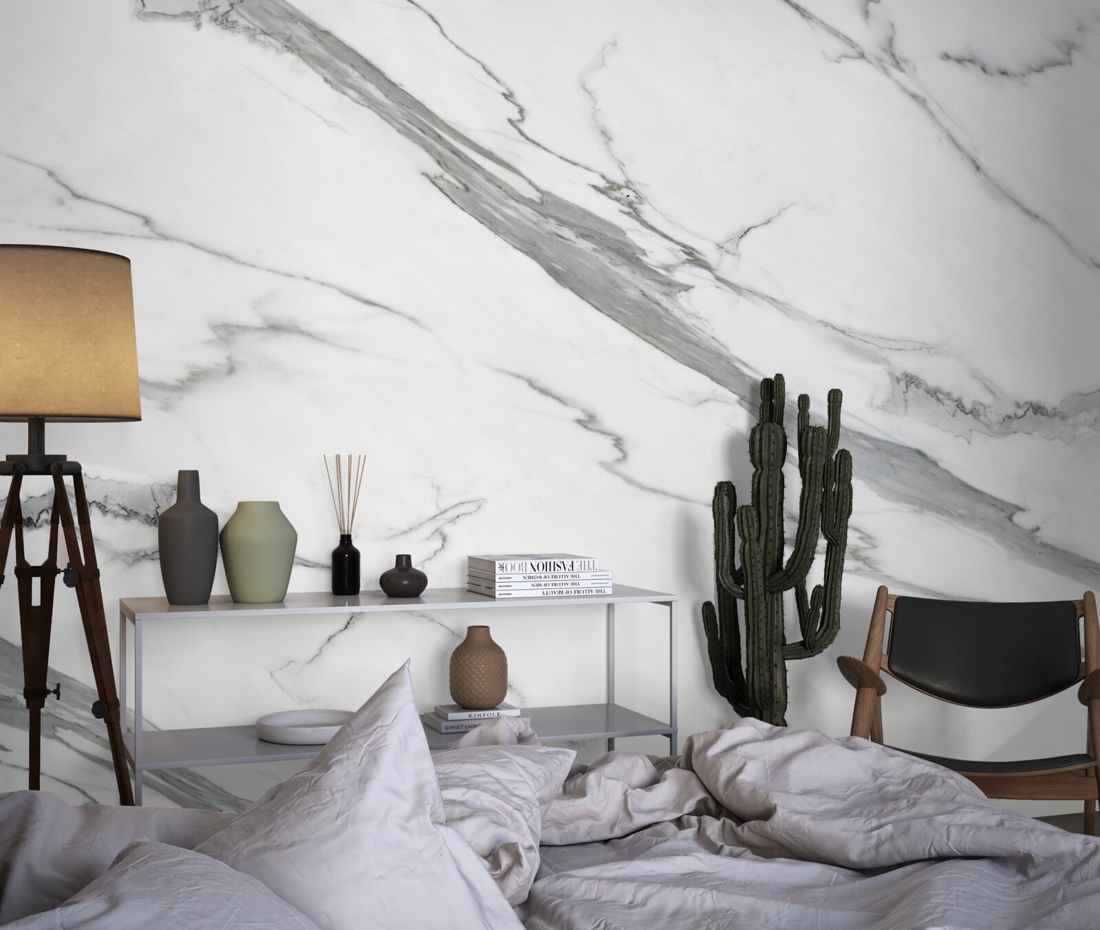 Papier peint marbre blanc avec motifs gris