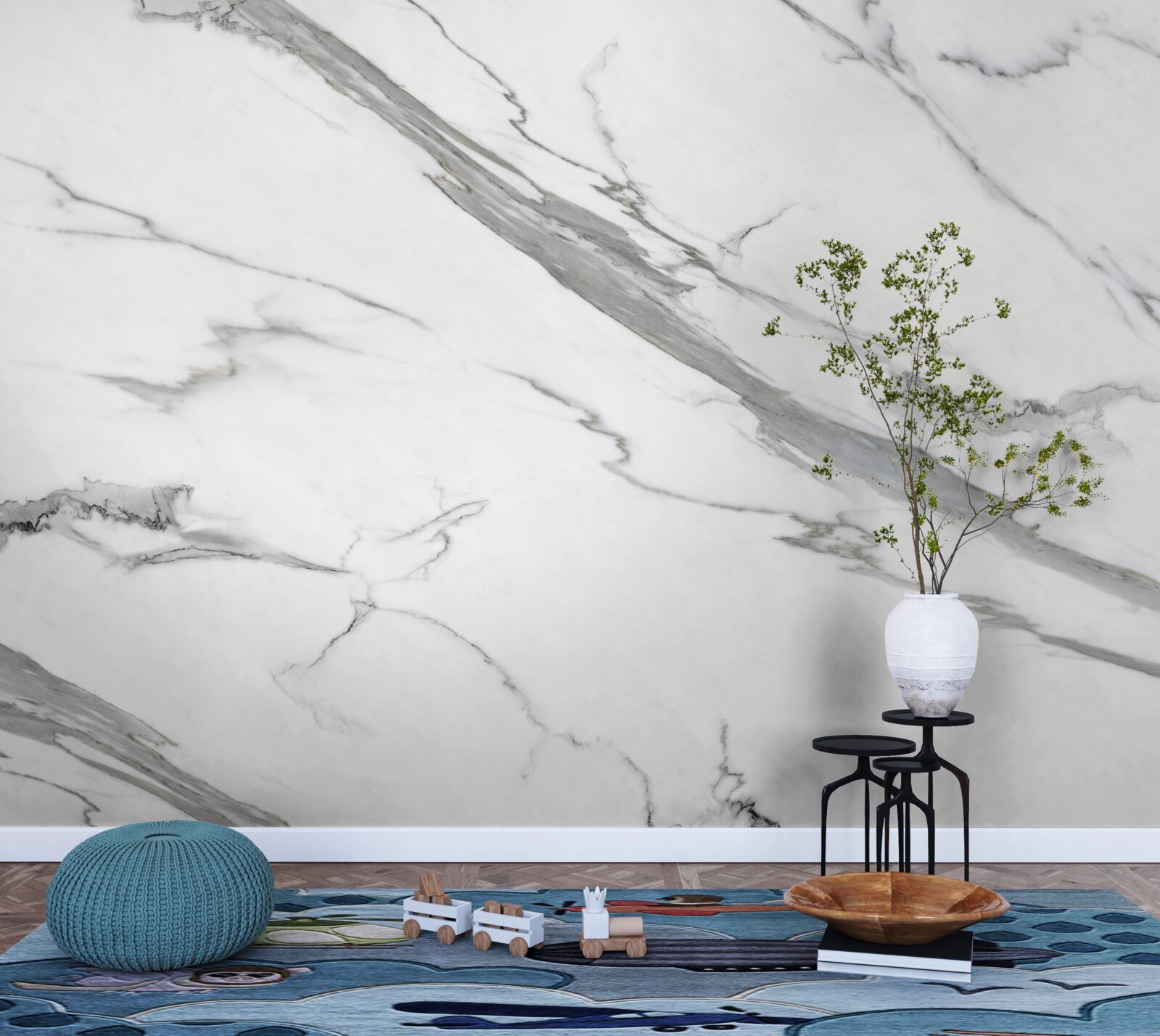 Papier peint marbre blanc avec motifs gris