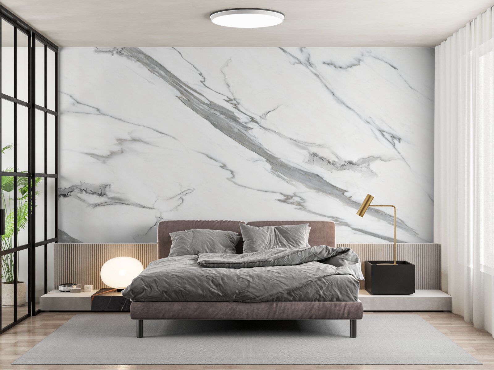 Papier peint marbre blanc avec motifs gris