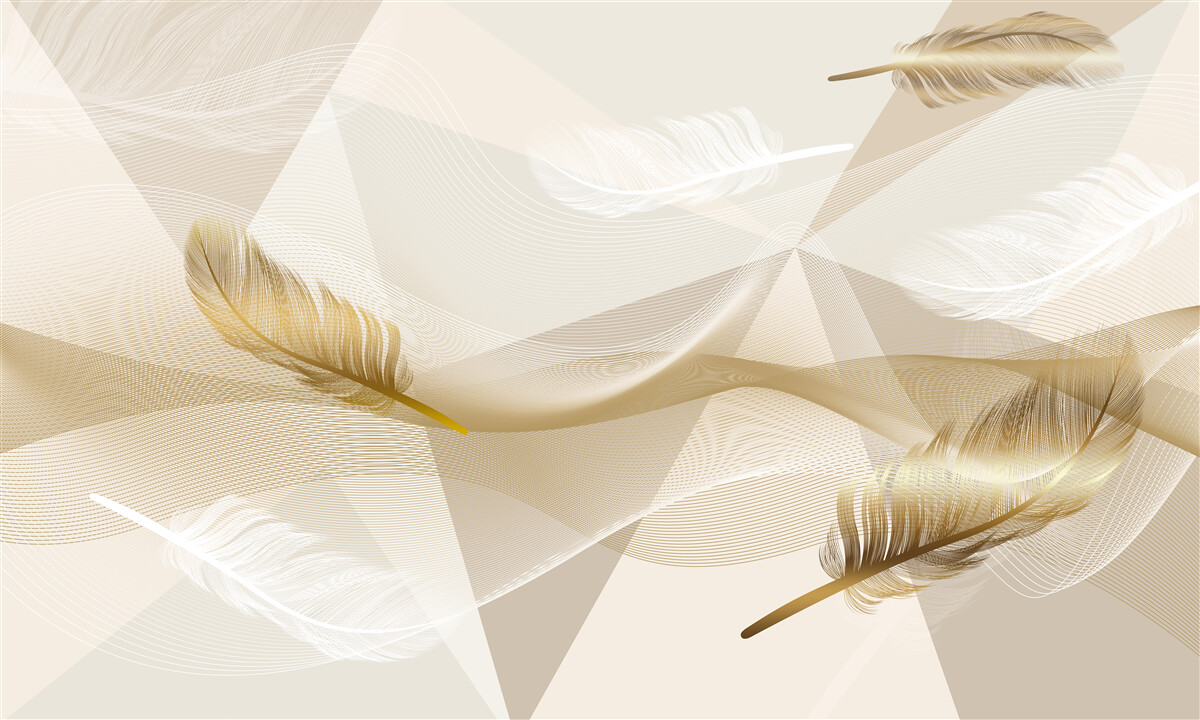 Papier peint plumes volantes et formes géométriques