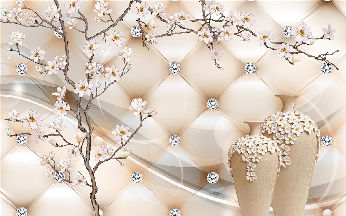 Papier peint texture avec une branche et des fleurs