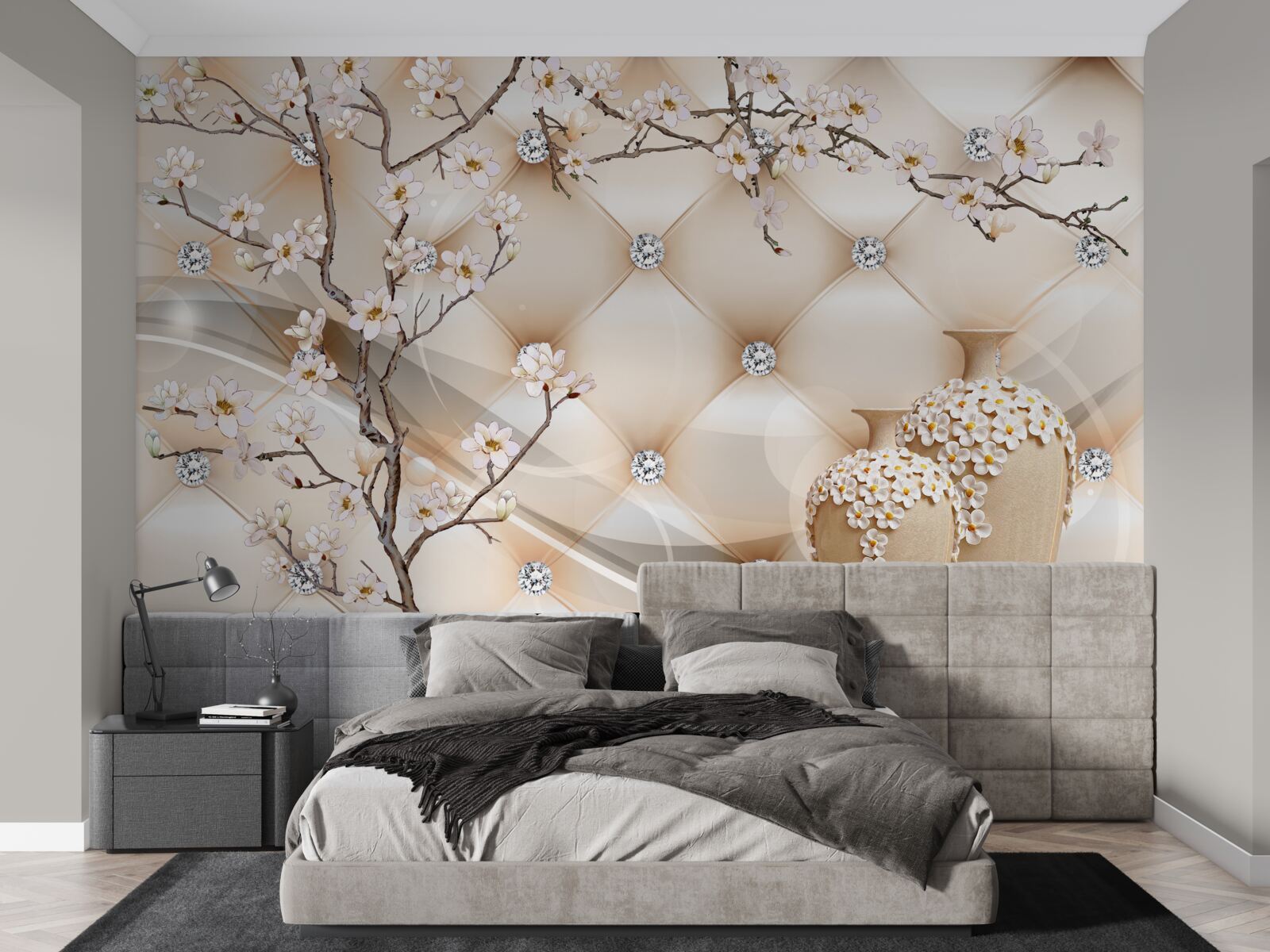 Papier peint texture avec une branche et des fleurs