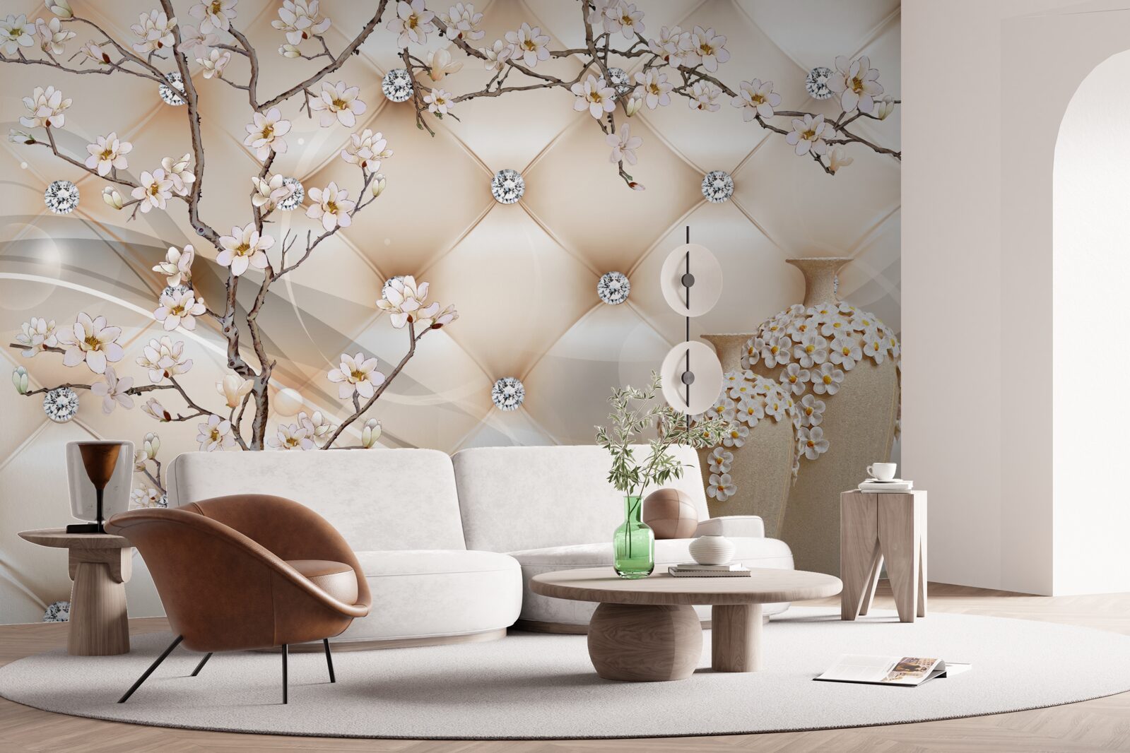 Papier peint texture avec une branche et des fleurs