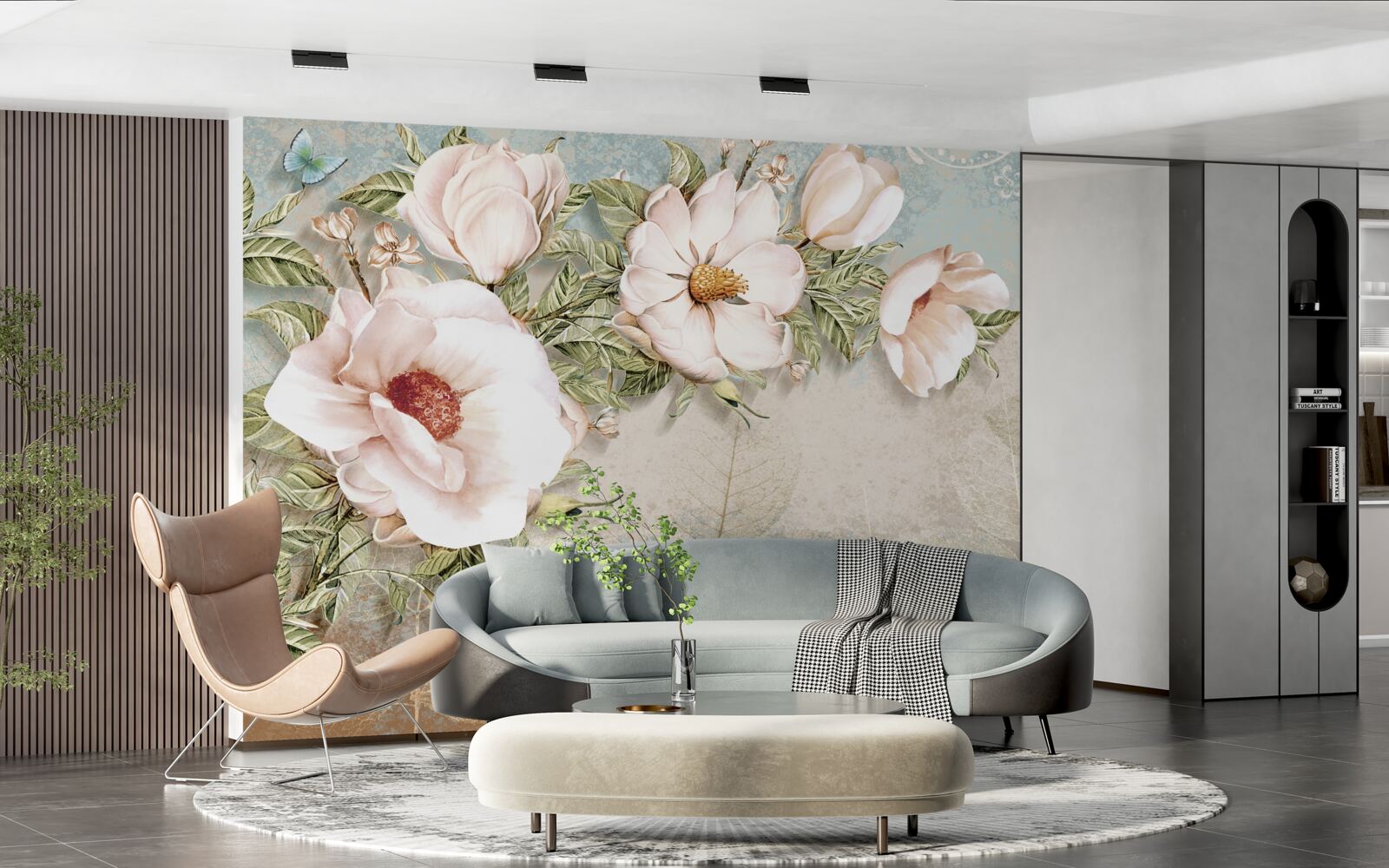 Papier peint bourgeons de fleurs brillants sur un fond abstrait