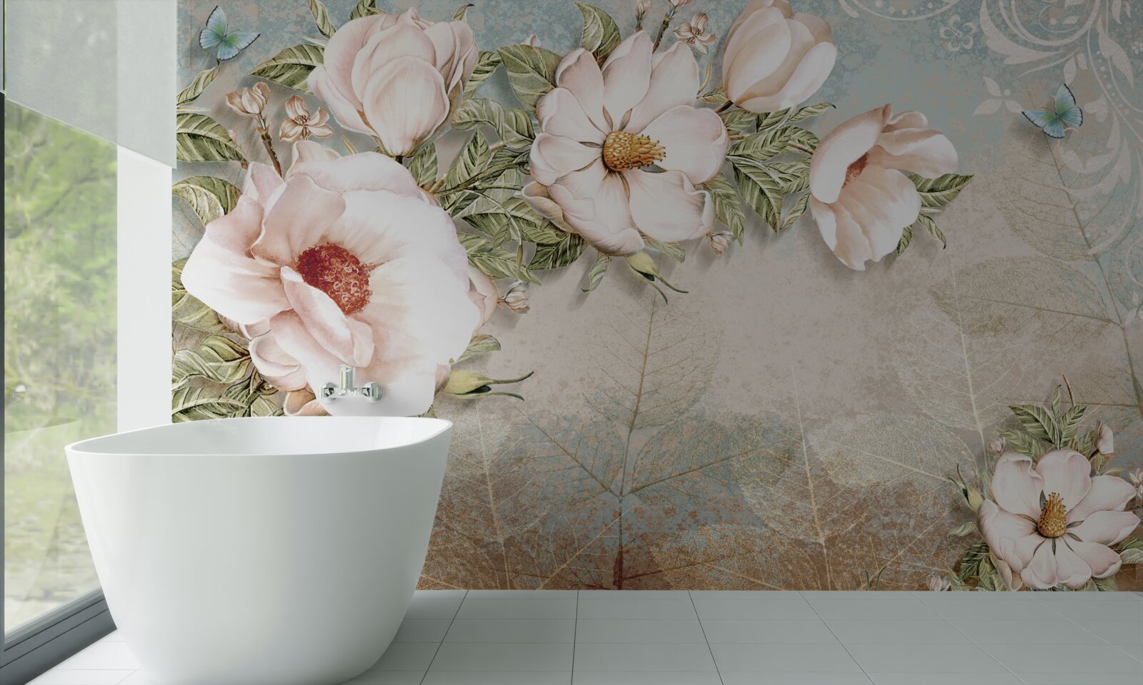 Papier peint bourgeons de fleurs brillants sur un fond abstrait