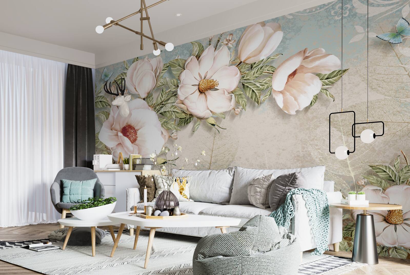 Papier peint bourgeons de fleurs brillants sur un fond abstrait