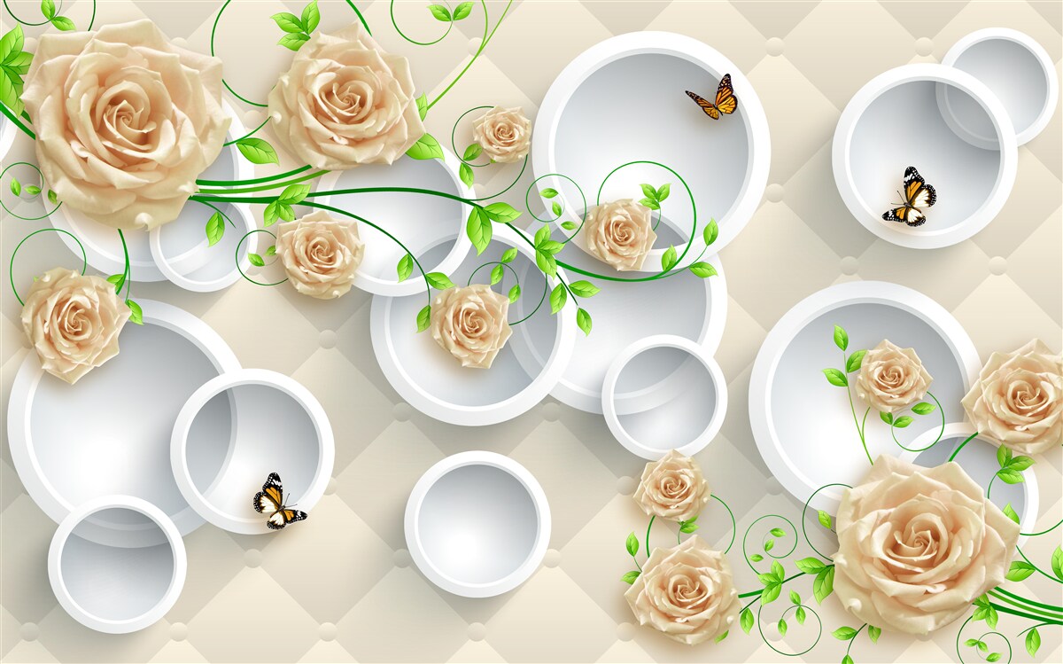 Papier peint cercles à motifs de roses