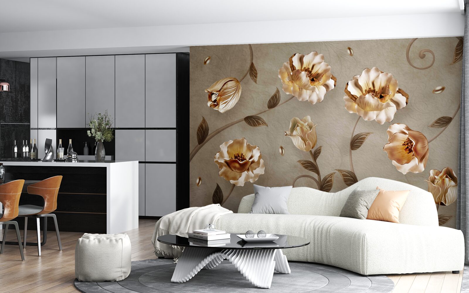 Papier peint des fleurs en or