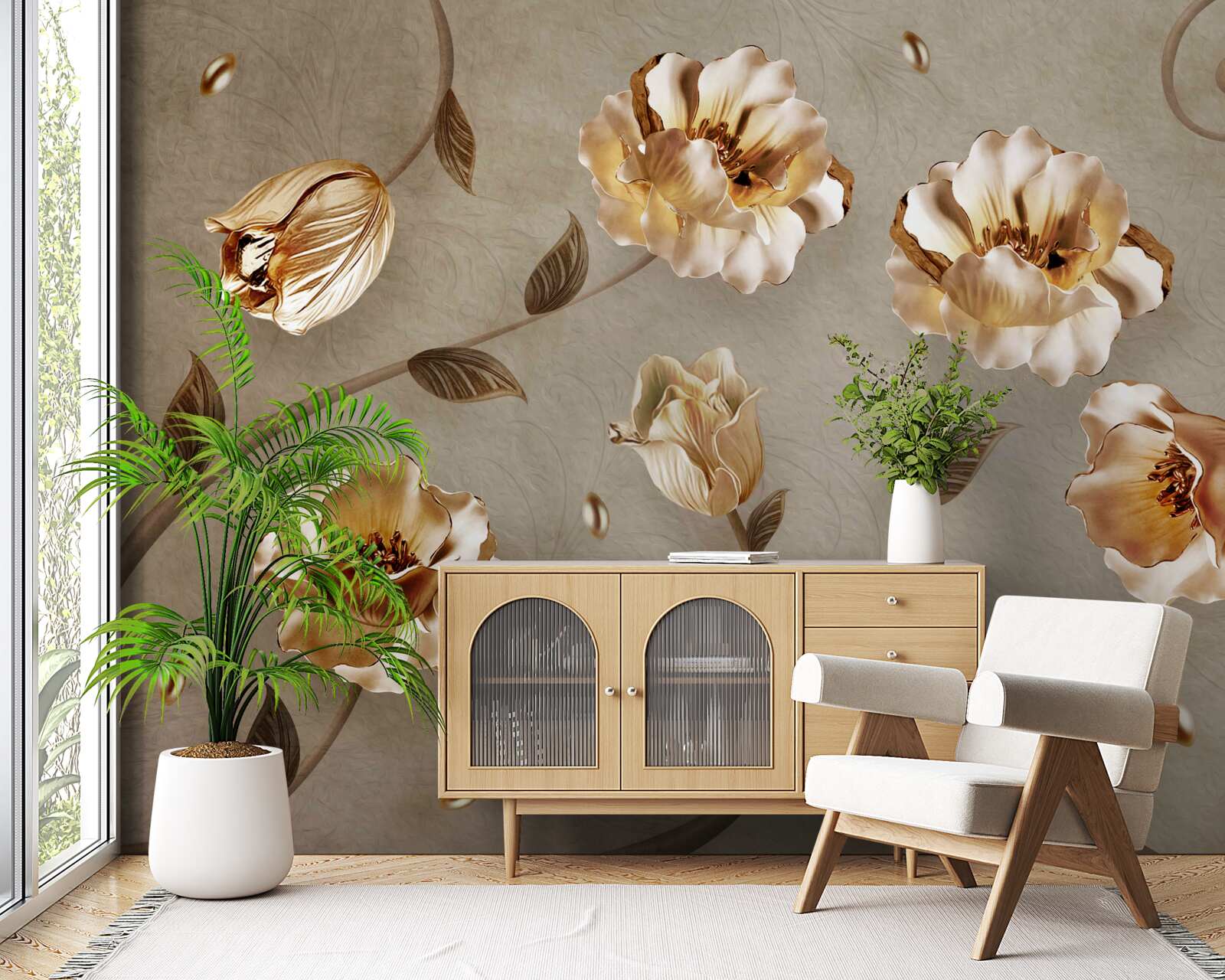 Papier peint des fleurs en or