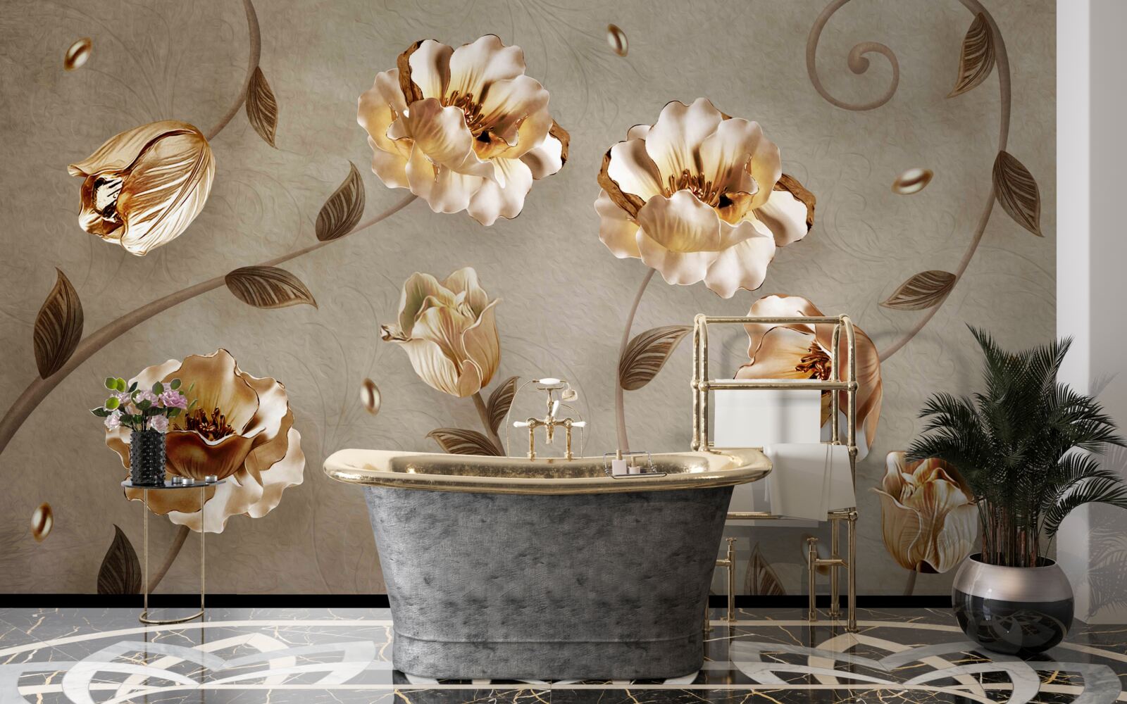 Papier peint des fleurs en or