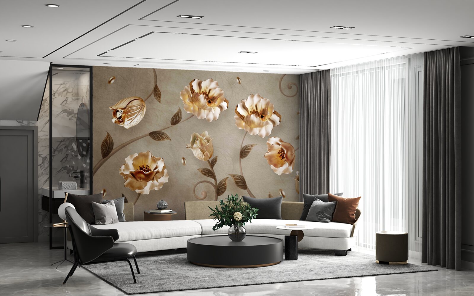 Papier peint des fleurs en or