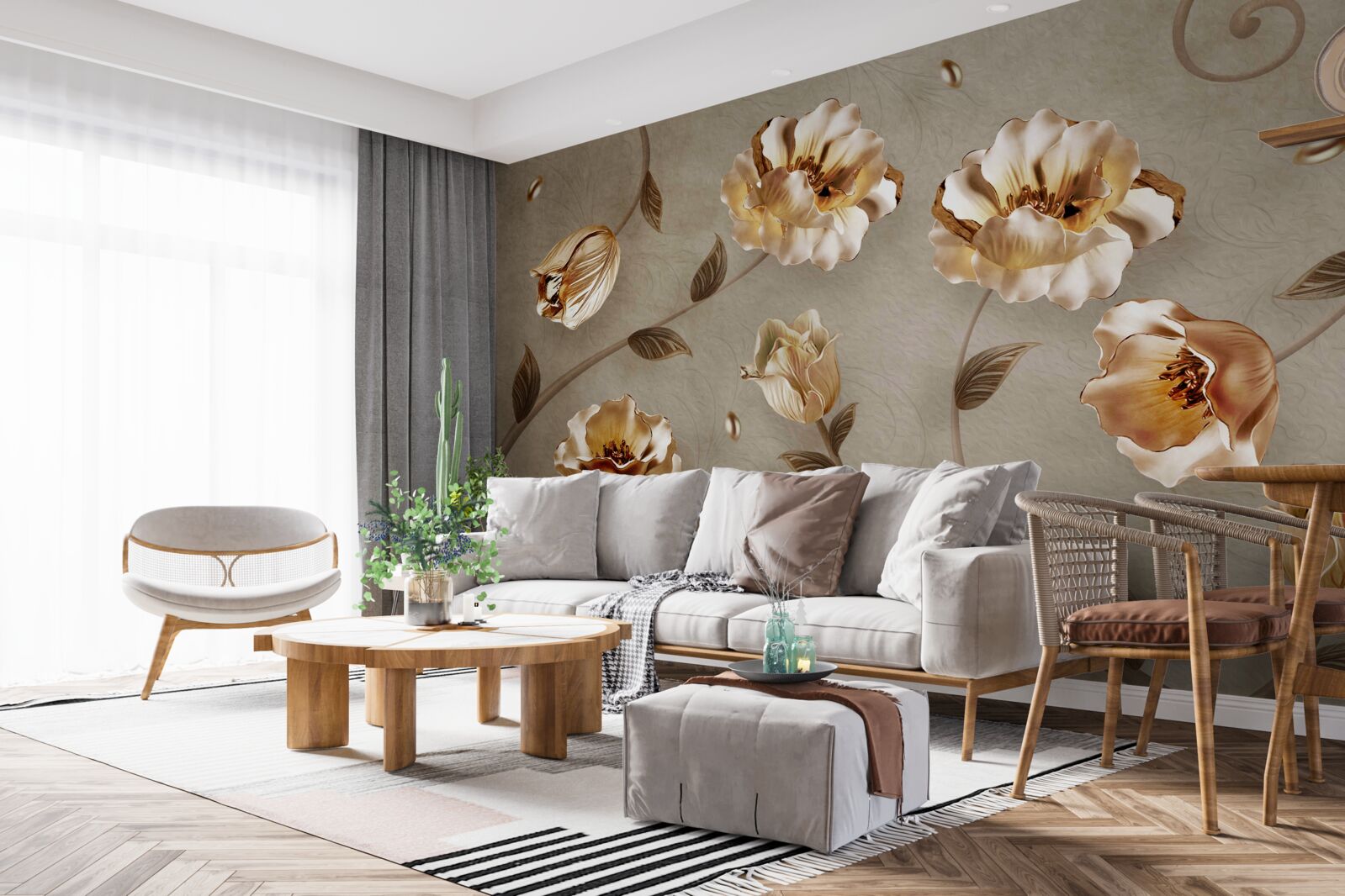 Papier peint des fleurs en or