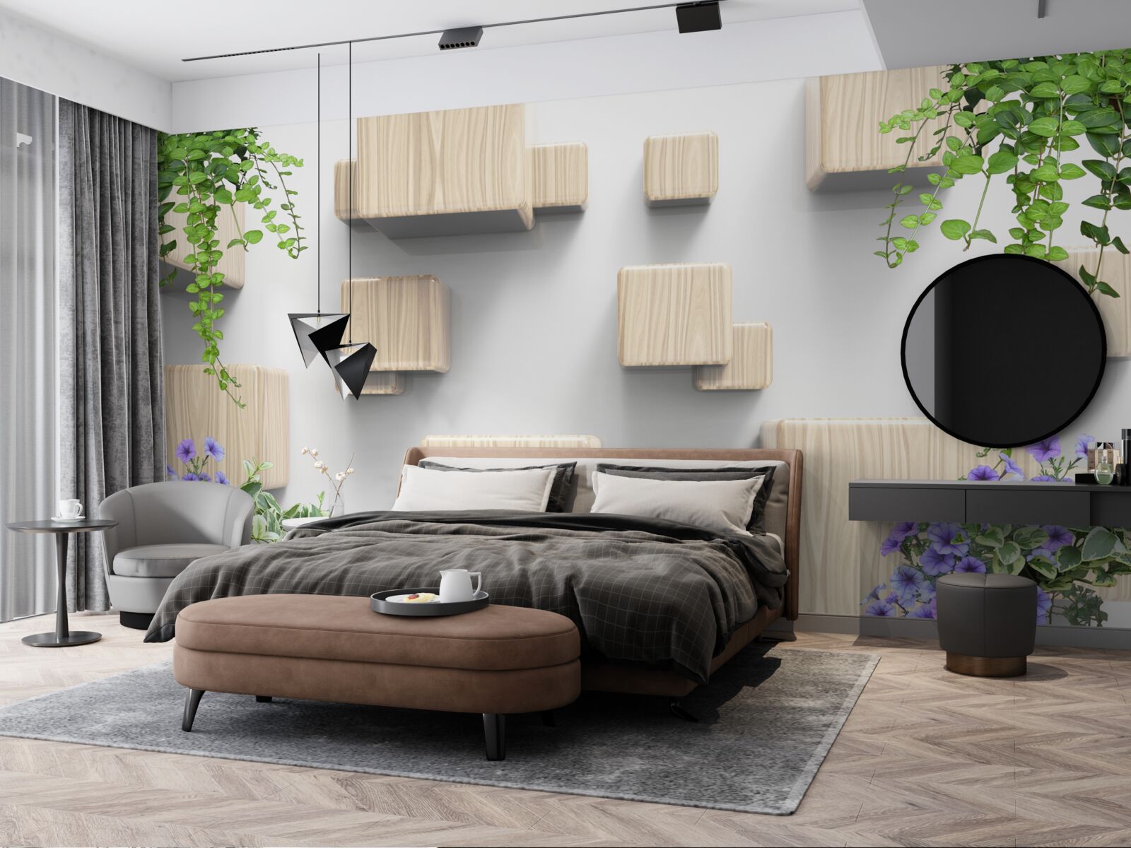 Papier peint cubes en bois en lévitation