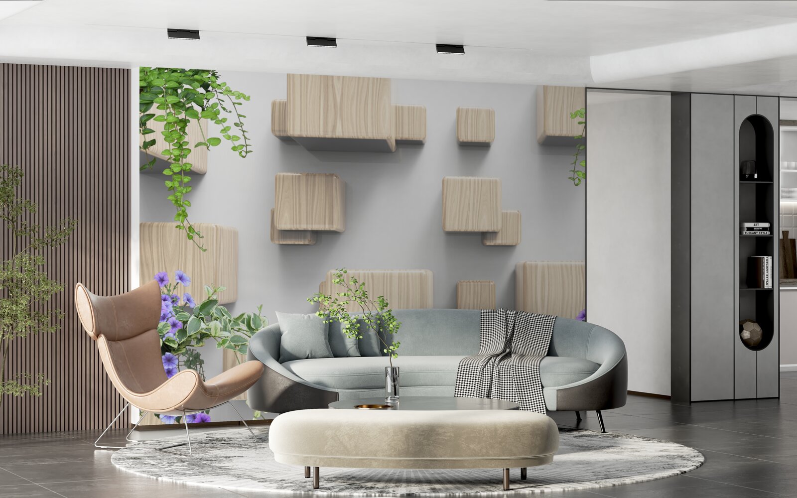 Papier peint cubes en bois en lévitation