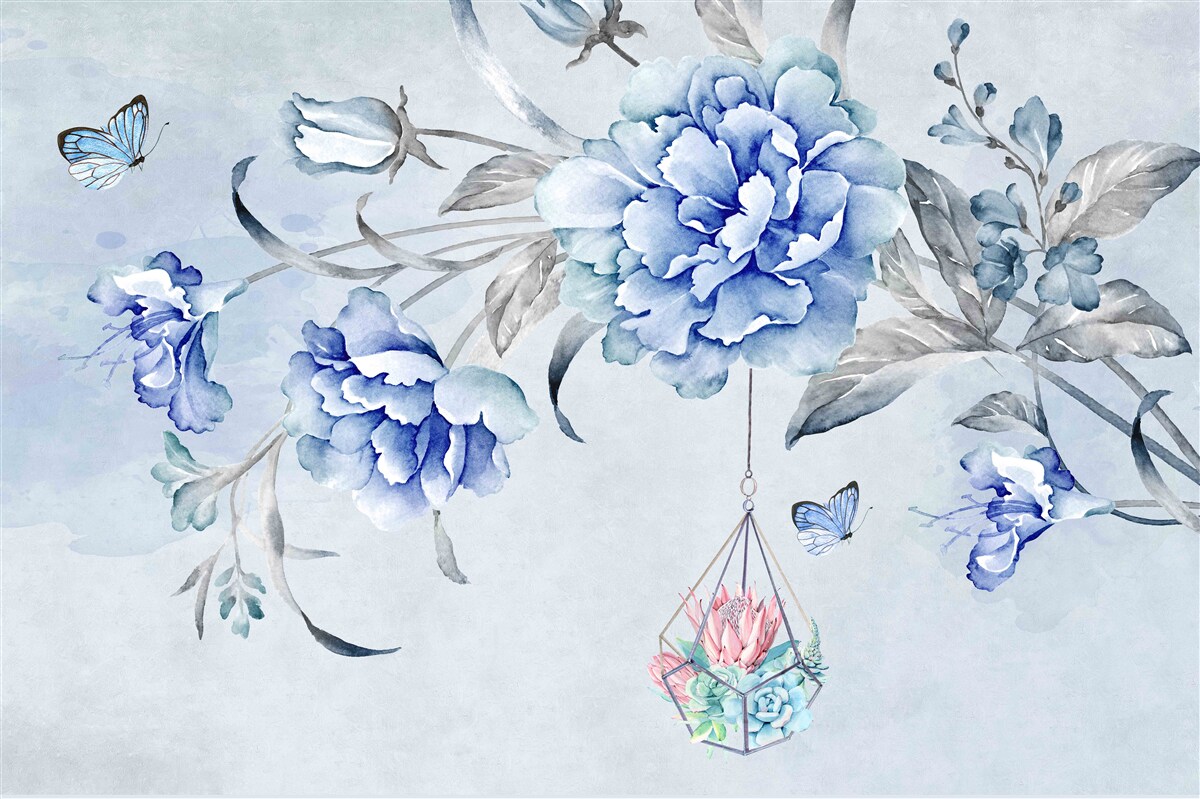 Papier peint un brin de mimosas bleus