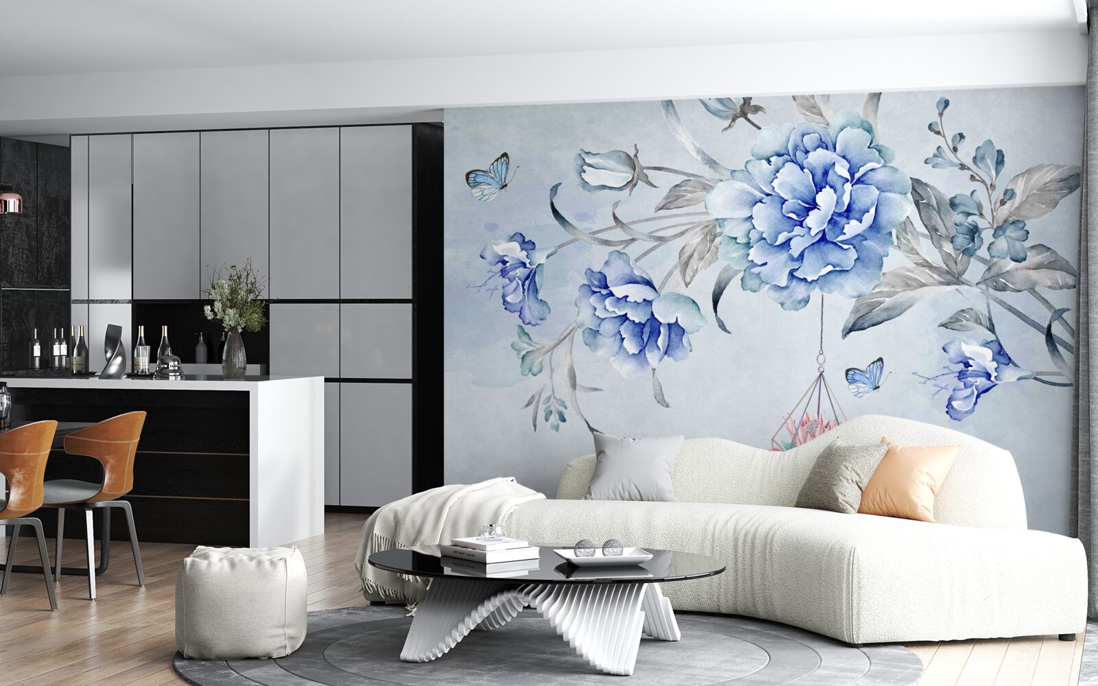 Papier peint un brin de mimosas bleus