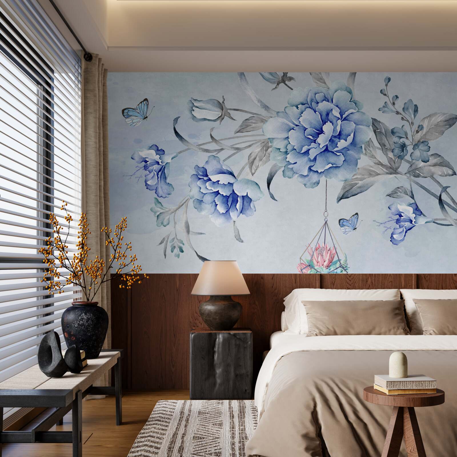 Papier peint un brin de mimosas bleus