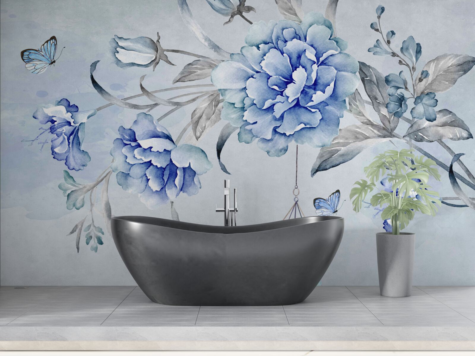 Papier peint un brin de mimosas bleus