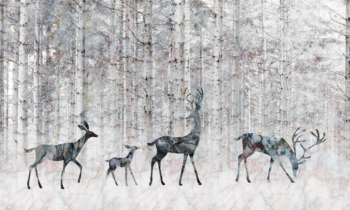 Papier peint cerfs dans une forêt d'hiver