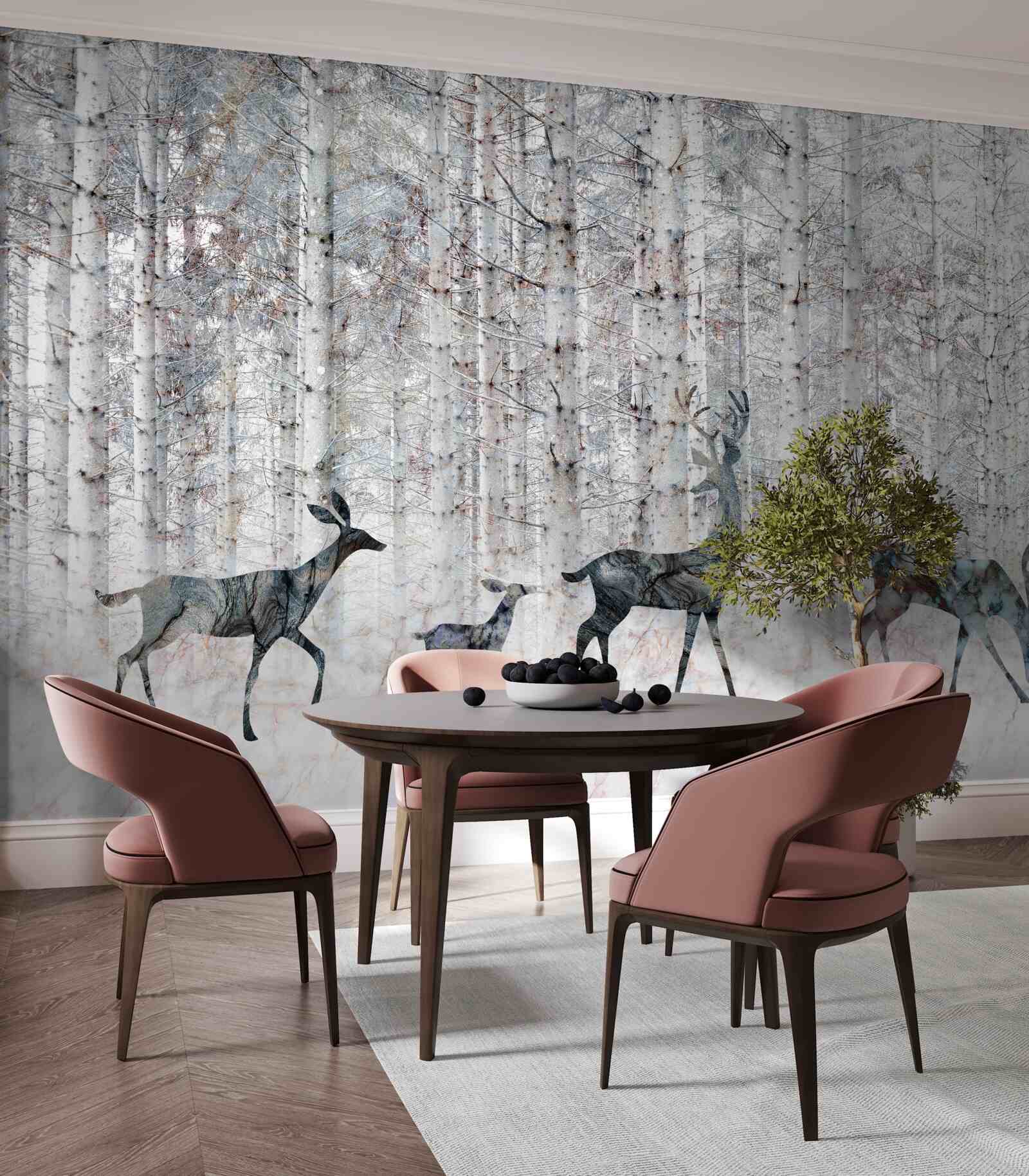 Papier peint cerfs dans une forêt d'hiver