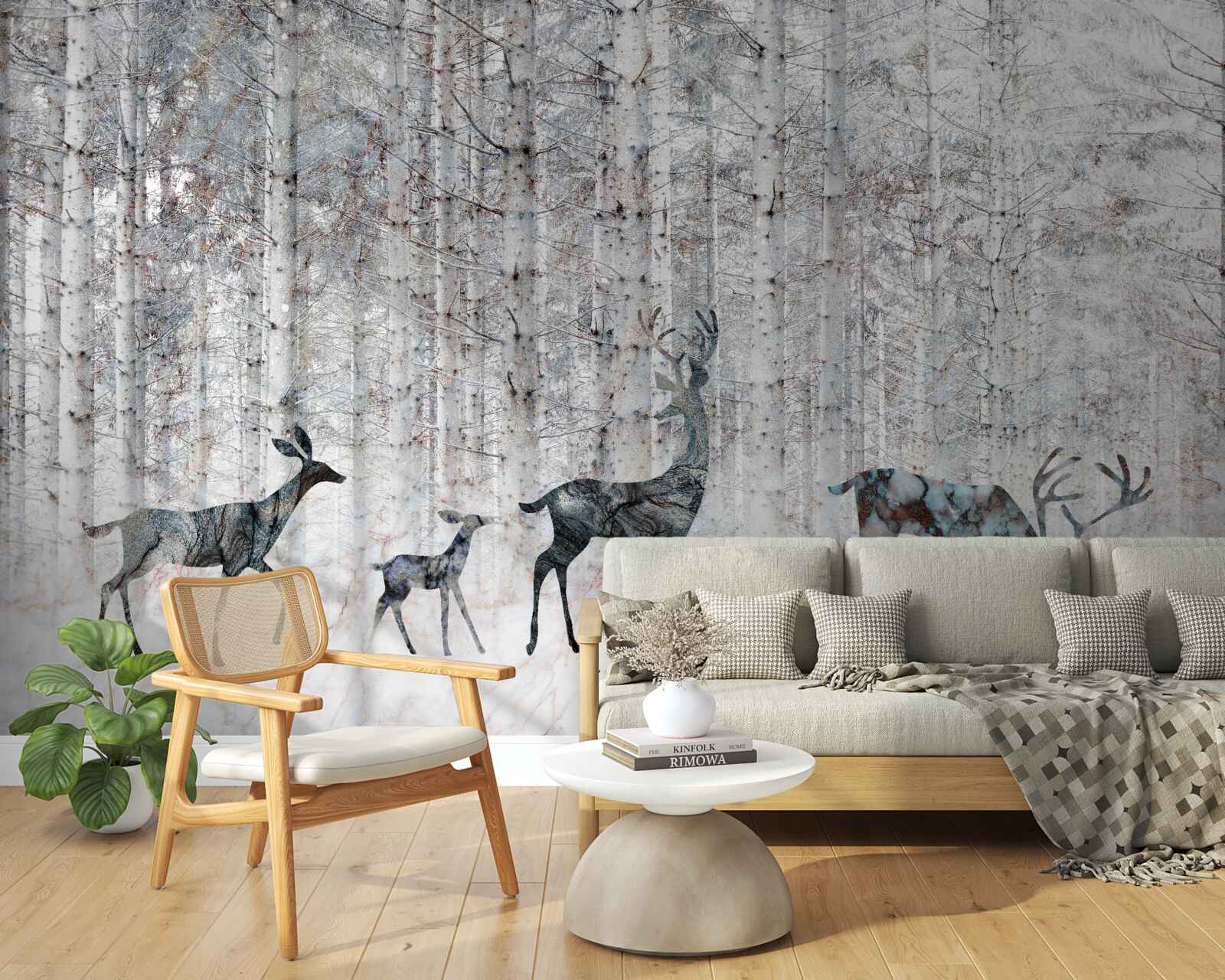 Papier peint cerfs dans une forêt d'hiver