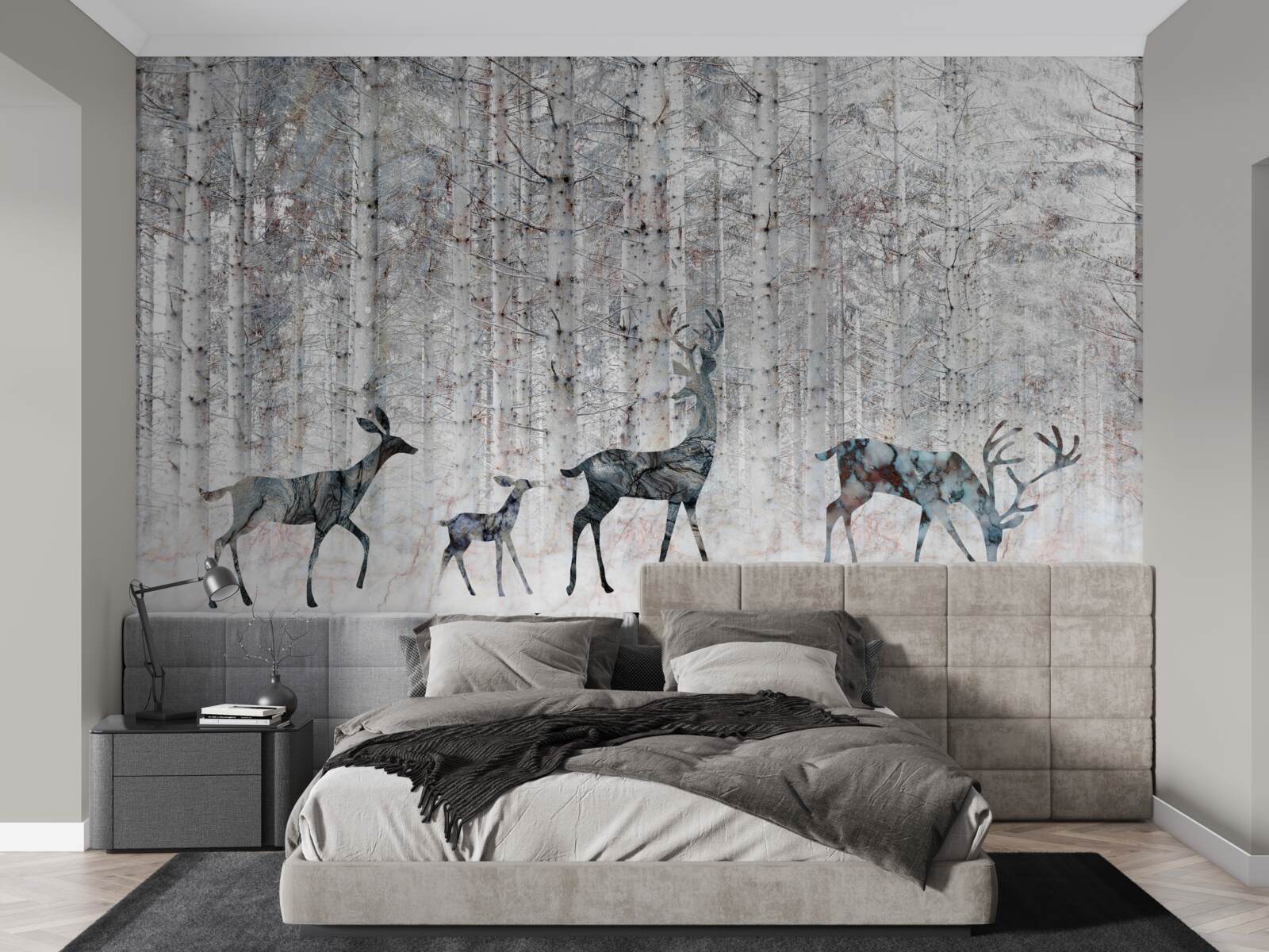 Papier peint cerfs dans une forêt d'hiver