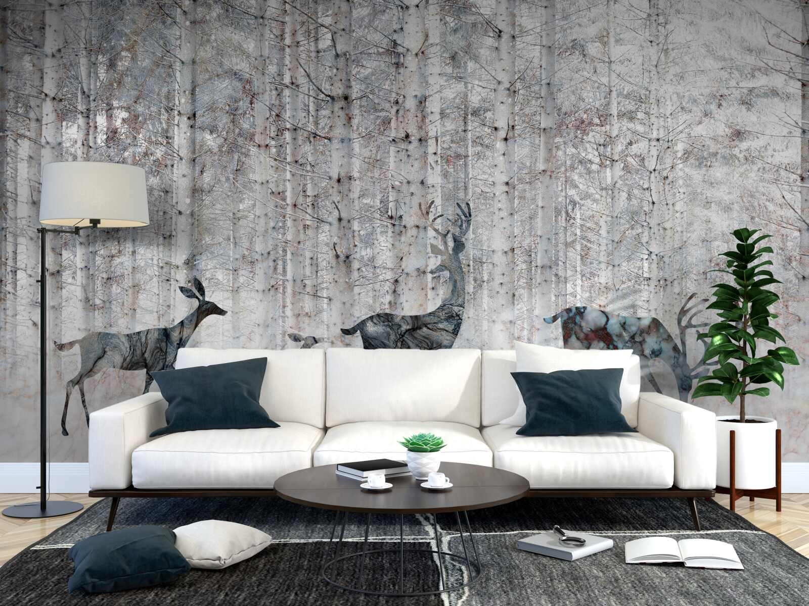 Papier peint cerfs dans une forêt d'hiver