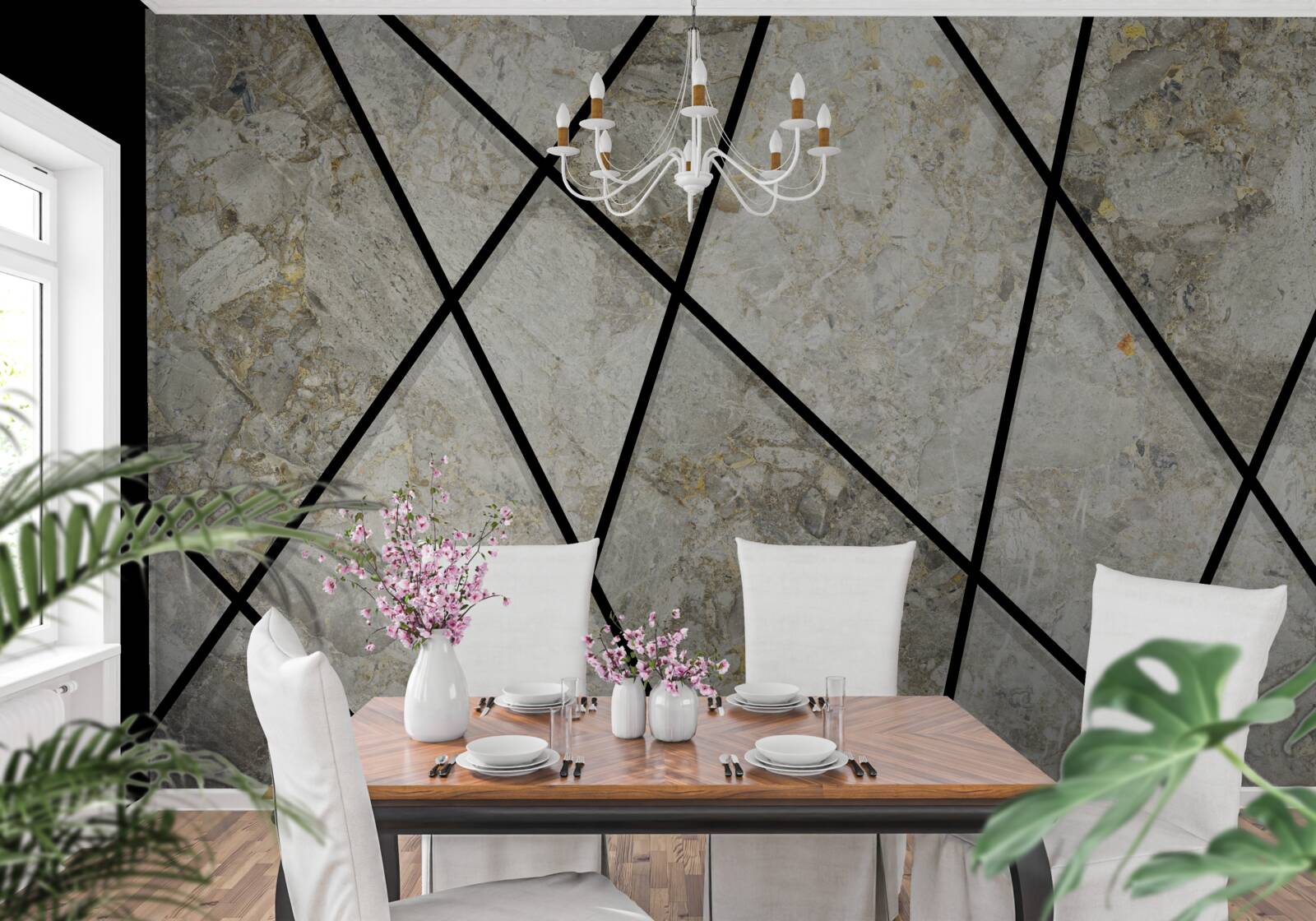 Papier peint marbre avec veines noires