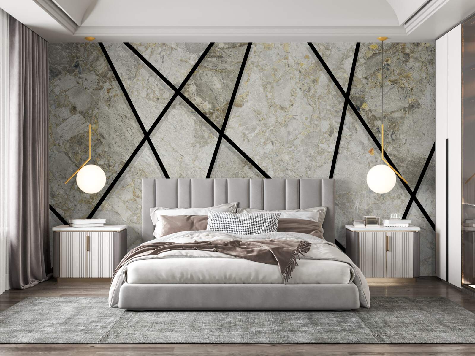 Papier peint marbre avec veines noires