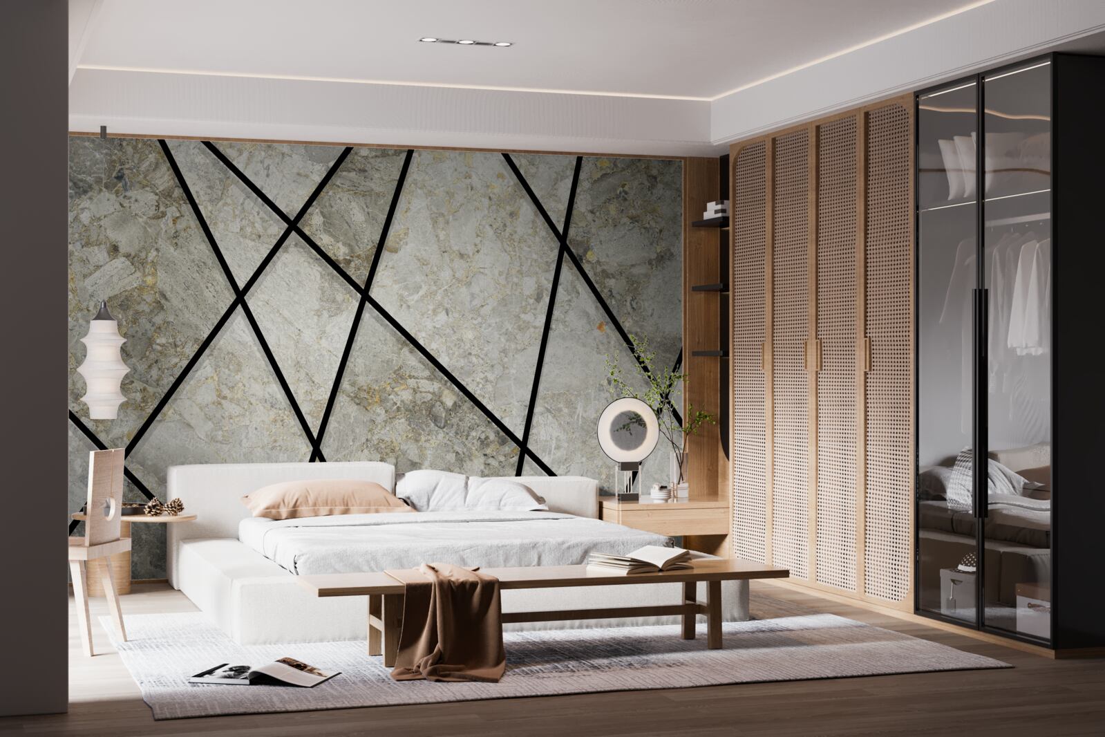 Papier peint marbre avec veines noires