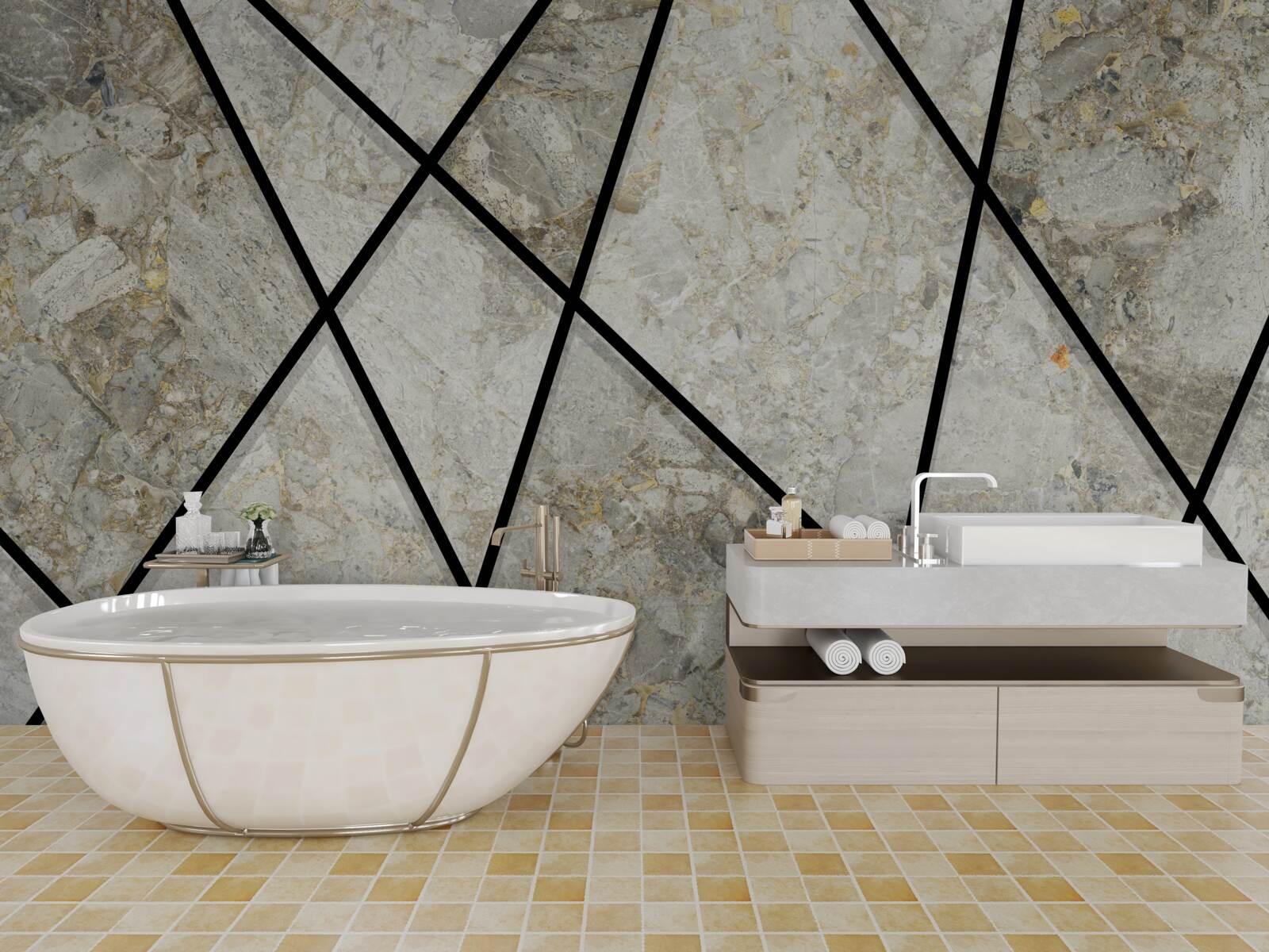 Papier peint marbre avec veines noires