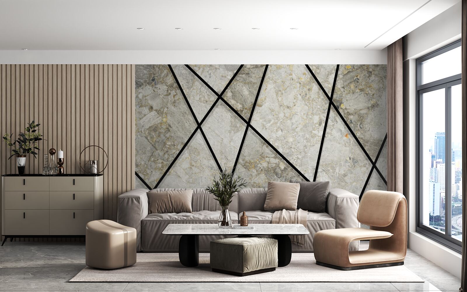 Papier peint marbre avec veines noires