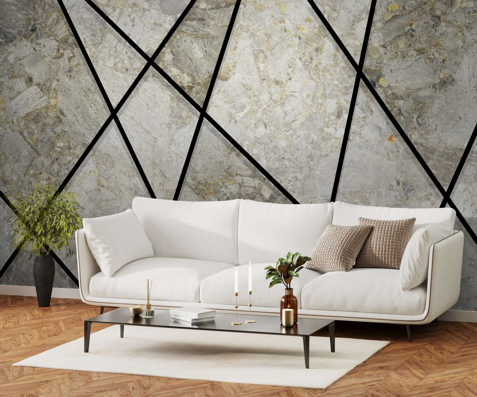 Papier peint marbre avec veines noires