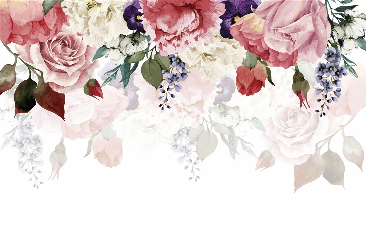 Papier peint composition de fleurs tombantes