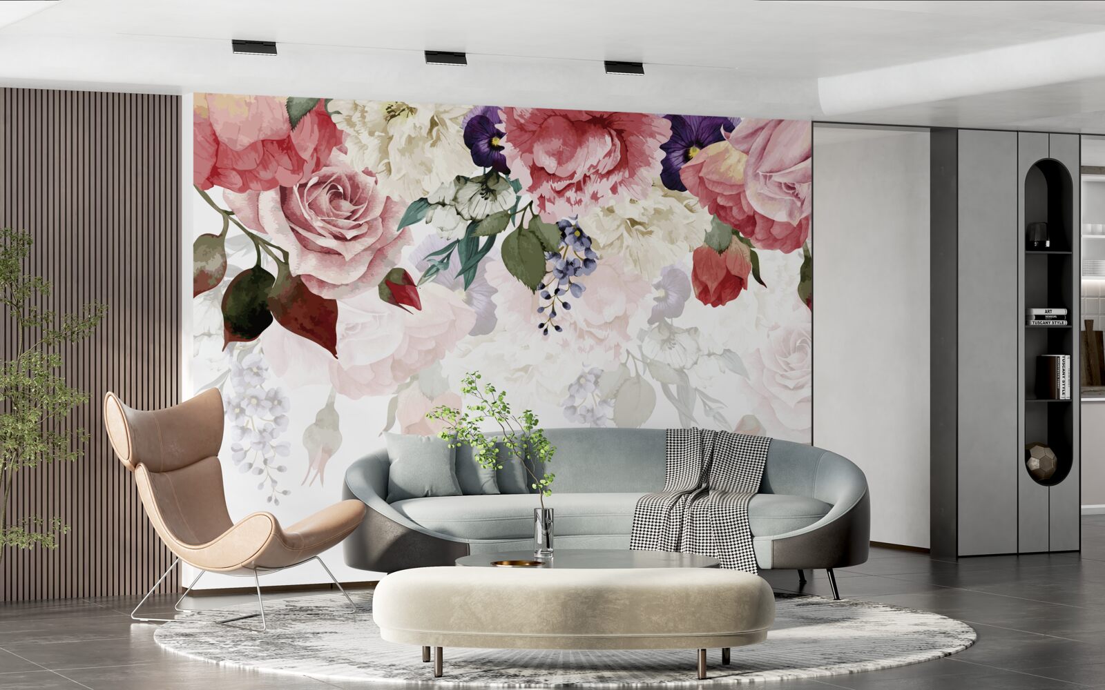 Papier peint composition de fleurs tombantes