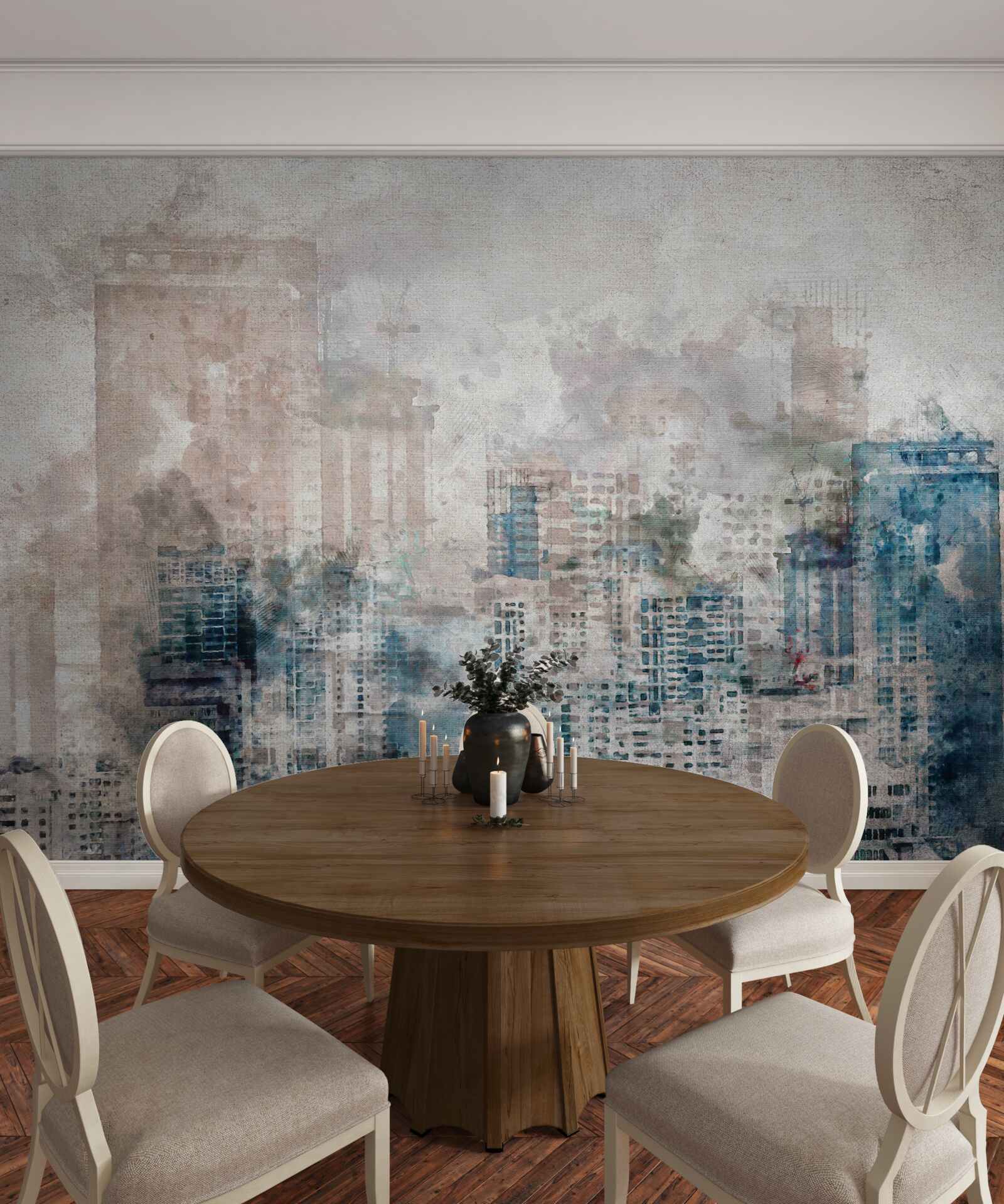 Papier peint rues brumeuses d'une grande ville moderne