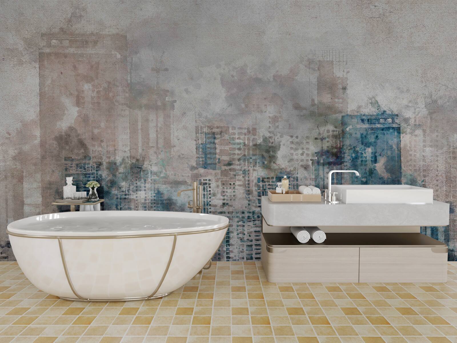 Papier peint rues brumeuses d'une grande ville moderne