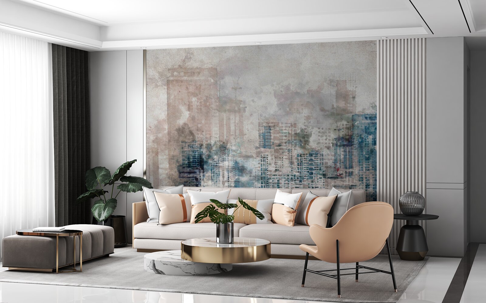 Papier peint rues brumeuses d'une grande ville moderne