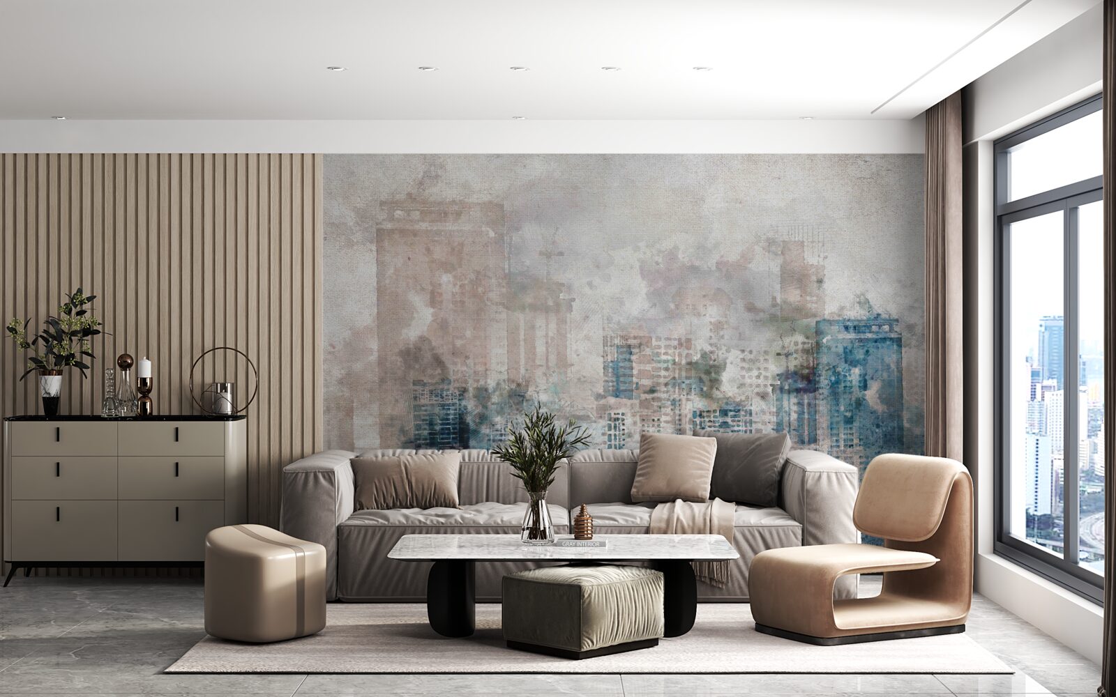 Papier peint rues brumeuses d'une grande ville moderne