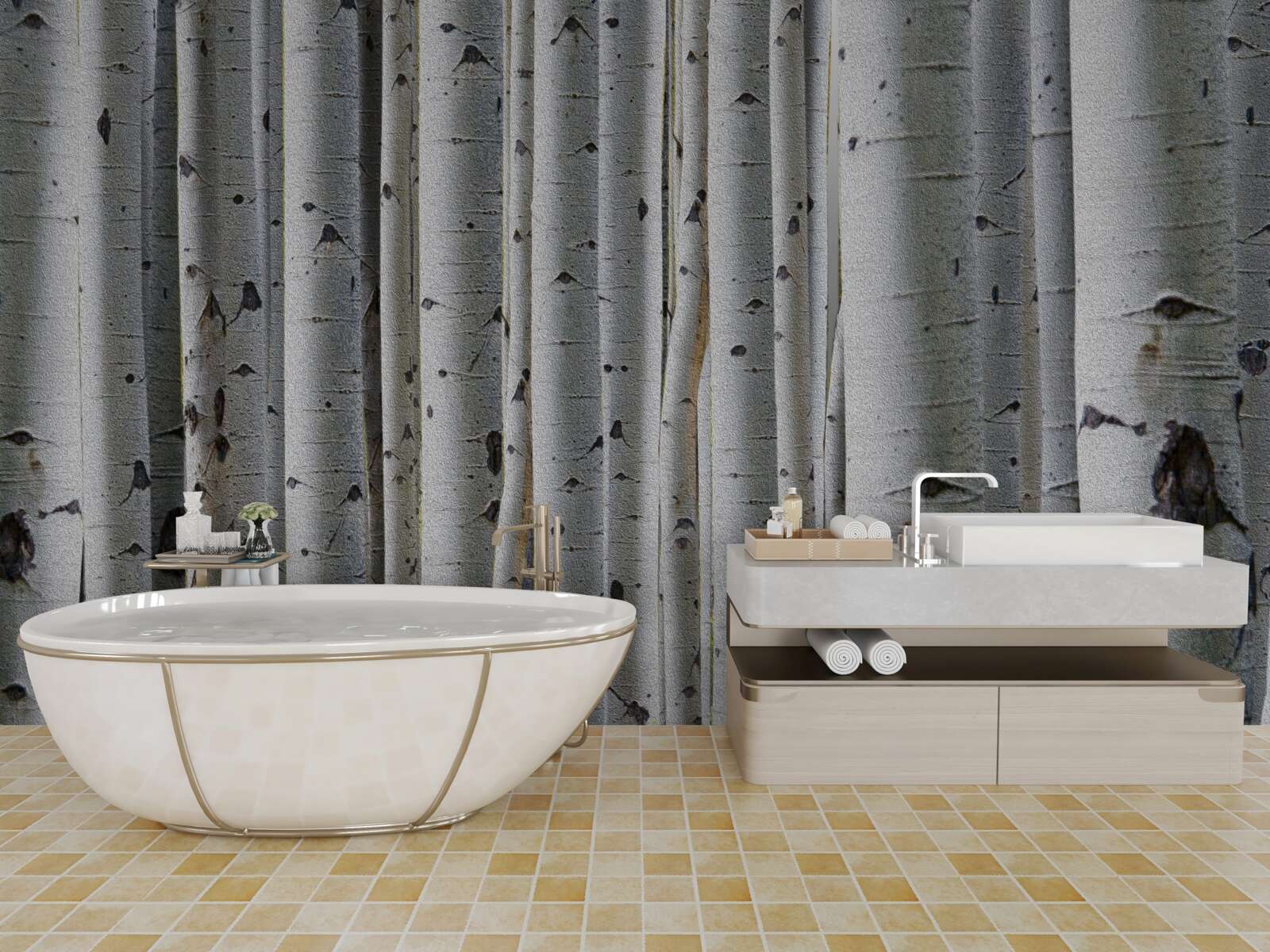 Papier peint forêt de bouleaux