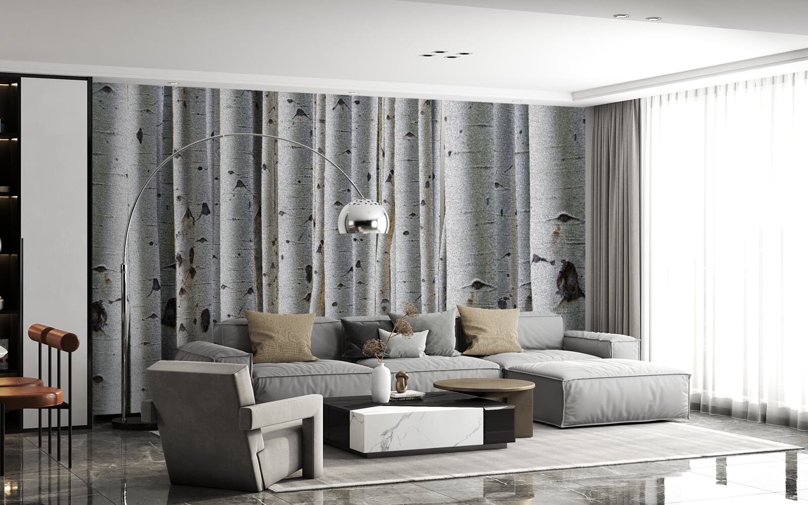 Papier peint forêt de bouleaux