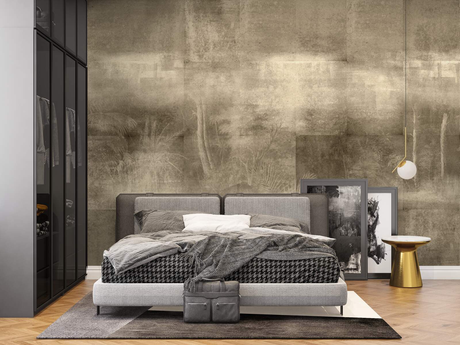 Papier peint pluie de nuit en tons sépia