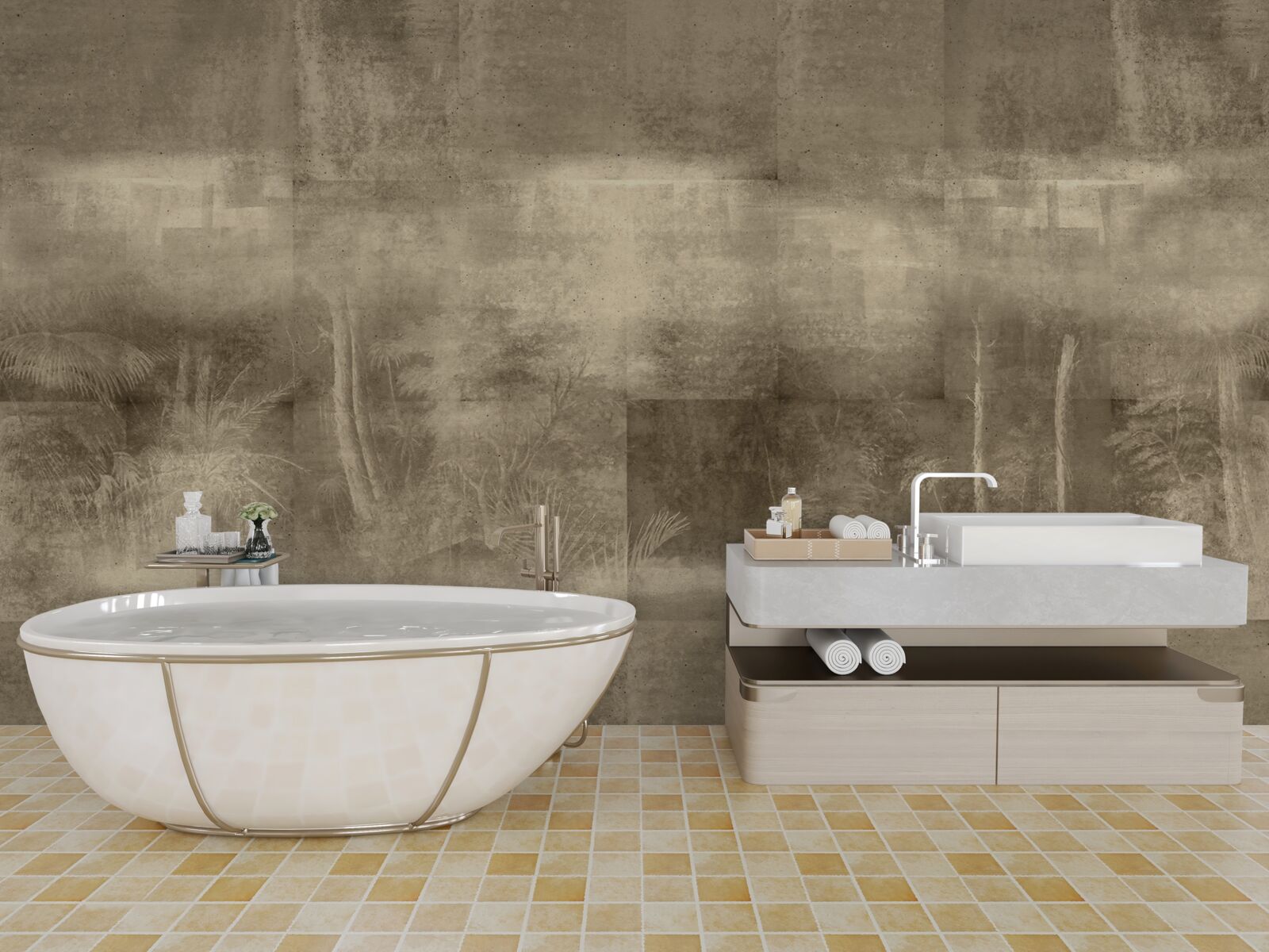 Papier peint pluie de nuit en tons sépia